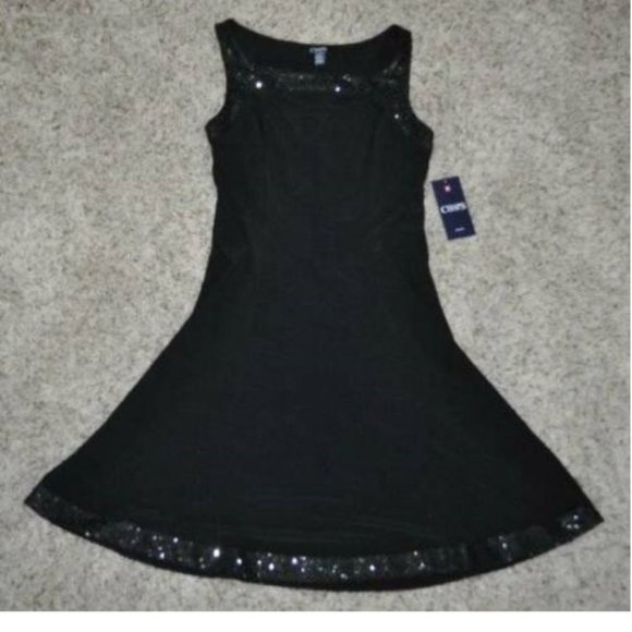 Womens Party Dress Black Chaps A-Line Medium Sequined Sleeveless Jersey Holiday - Picture 4 of 6